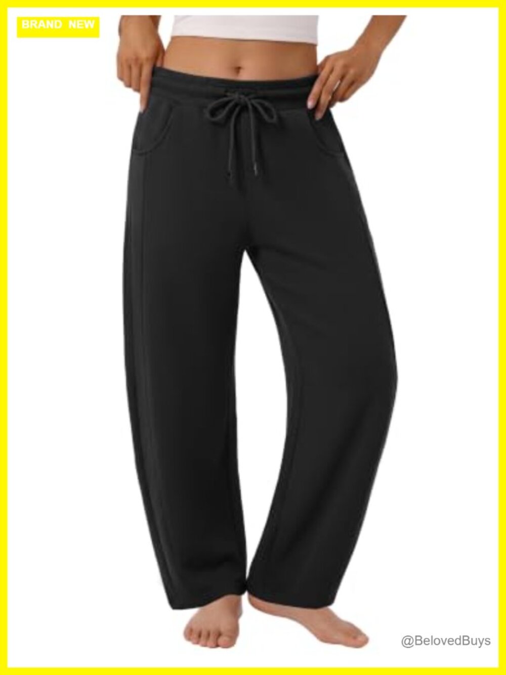 Cotton Blend Barrel Wide Leg Sweatpants Drawstring Pockets